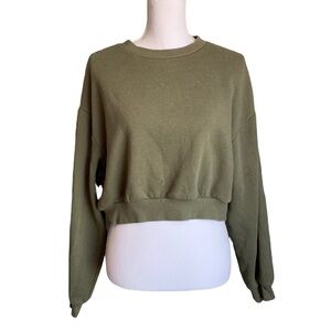 Divided Olive Green Crop Sweatshirt